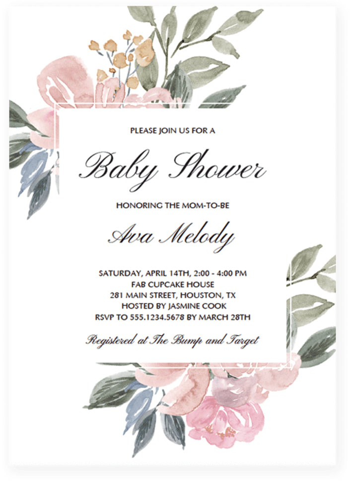 wedding invitation, christening, watercolor flower PNG images for editing